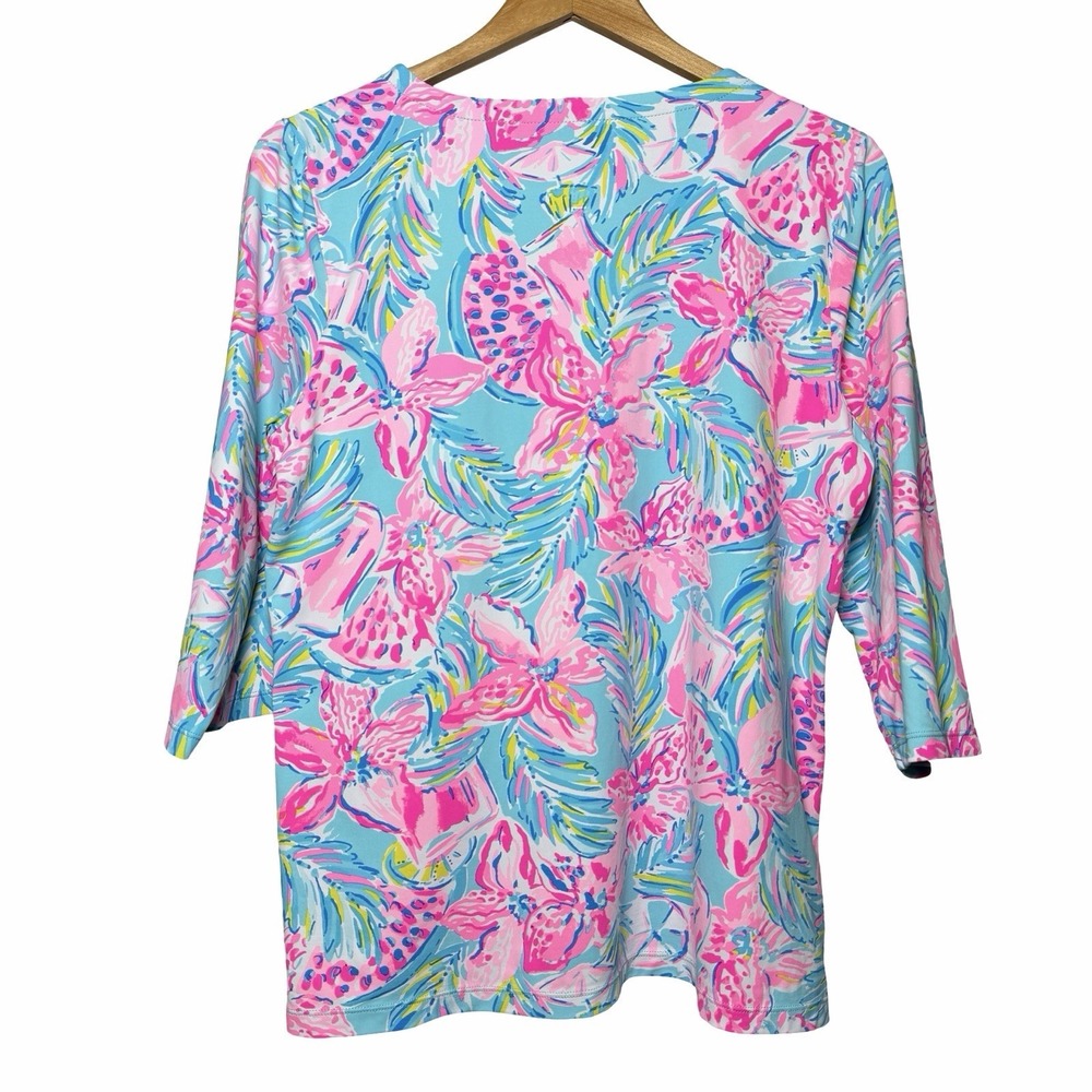Lilly Pulitzer Karina Tunic XL ChillyLilly UPF 50+ Blue Ibiza 3/4 Sleeve Top - Picture 3 of 13